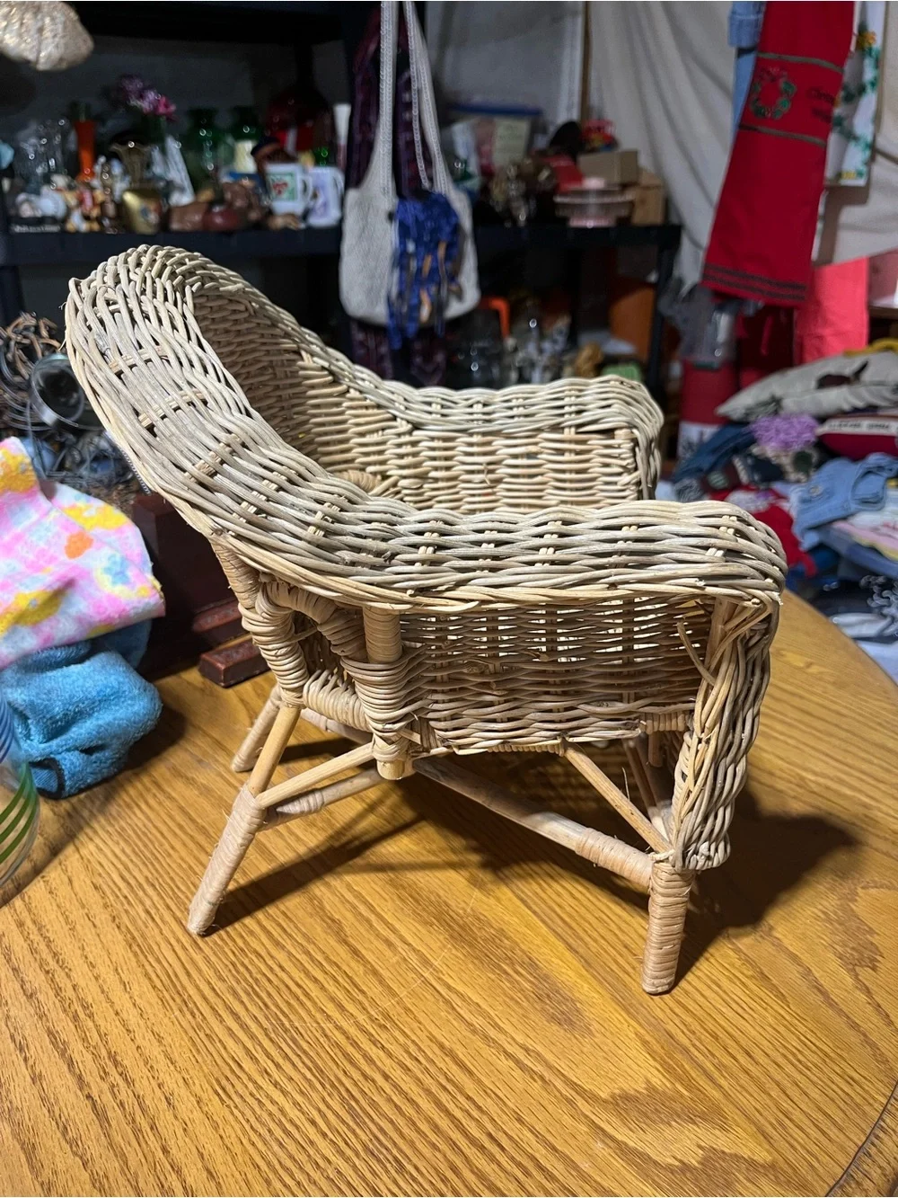 Natural Wicker Accent Chair - Cream Woven Design. Mini Doll Chair